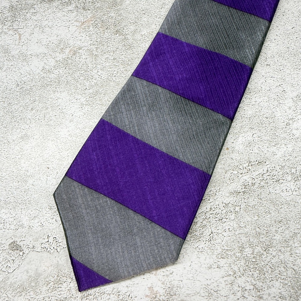 TONGUETIED Silk Tie Mens One Size Purple Striped Pointed 100% Silk Necktie